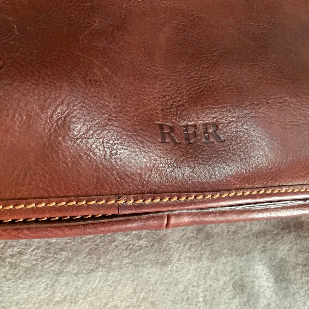 BuccioPalermo Italian Brown Leather Messenger Bag Briefcase Satchel RFR Monogram